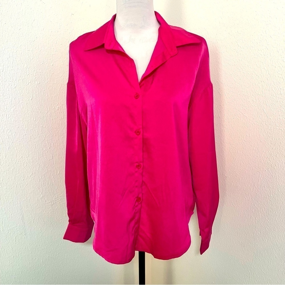 Women’s Small SHEIN Pink Collared Neck Button Up Long Sleeve Shirt Business NWOT